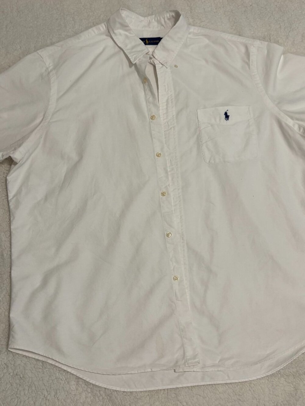 Mens Polo Ralph Lauren White Short Sleeve Button Down Pony Pocket Size 2XL